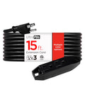 Beefy Triple Outlet 15 Ft Indoor Extension Cord 16 Gauge Grounded Power Strip With Three Prong Outlets ETL Listed Black