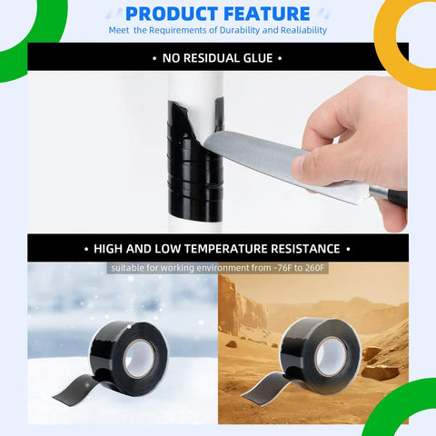 Self Fusing Silicone Tape 1 Inch Wide By 10 Feet Long Pack Of 2 Rolls Waterproof Leak Seal Tape for pipes, hoses, cables in use