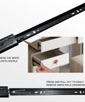 Rock Solid 22 Inch Full Extension Ball Bearing Drawer Slides Four Pairs Side Mount heavy duty cabinet hardware with white buckle.