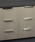 Cabinet with 6 Inch Back Mount Finger Edge Pull Handle in Brushed Nickel, lightweight aluminum, for furniture upgrade.