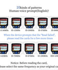 Multi Frequency RFID Reader Writer Kit With Free Software And USB For Easy Access Control And Home Security Reads And Writes HID And Other Cards Your Go To RFID Copier For Smart Cards And Gate Access That Just Works displaying frequency options and human voice prompt feature.