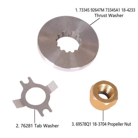 Mercury Outboard Prop Shaft Nut Kit With Thrust Washer And Tab Washer For 25 HP Through 70 HP Engines Easy Install 13 Tooth Spline Fits 73345 92647M 73345A1 18 4233 76281 69578Q1 18 3704