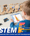 5 In 1 ESP32 STEM Kits For Kids Aged 8 To 12 Wooden 3D Puzzle Toys That Build Cool Smart Home Projects Educational Science And Coding Kit For Students Engineering Model Kit Gift For Teens Boys And Girls Hands On Learning Fun, child using tablet