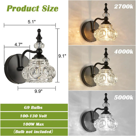 Industrial 1 Light Black Vanity Sconce With Glass Shade Wall Mount Built Tough Sleek Rust Resistant Uses G9 Bulbs