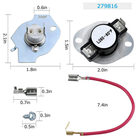 Upgraded Dryer Heating Element Kit 8544771 With WP8544771 Thermal Fuse 279973 3392519 And 279816 Thermostat Cut Off components