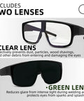 Shade5 Welding Goggles OTG Over Glasses with clear and green lenses, UV Block Swap Lenses, for auto repair and metal fabrication