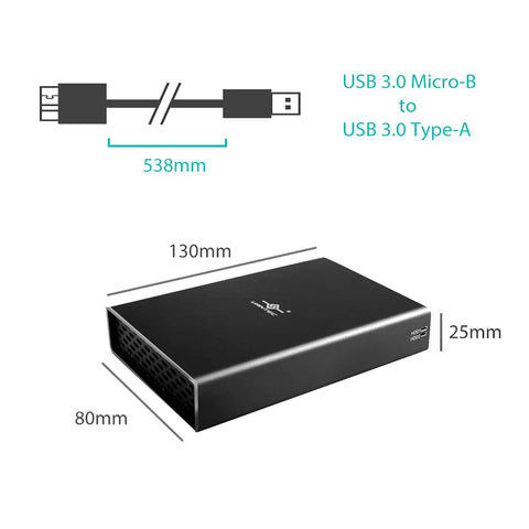 Slick Plug And Play Dual Bay 2.5 Inch SATA SSD HDD RAID Enclosure With Rock Solid USB 3.0 External Storage Housing For Blazing Data Transfers And Simple Raid Zero One Setup In Black dimensions and USB cable connection
