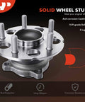 Rear Wheel Bearing And Hub Assembly 5 Lug Fit For Honda CRV 2007 To 2011, Accord Crosstour 2010 To 2011, Crosstour 2012 To 2015 FWD Only Replacement With Heavy Duty Ball Bearing, 5-lug hub with bolts, side angle view.