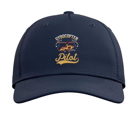 Gyrocopter Pilot Cap For Gyroplane Enthusiasts Adjustable Navy Blue Five Panel Baseball Hat With Printed Autogyro Motif