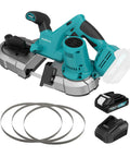 Cordless 20V Brushless Portable Bandsaw With 2.5 Inch Deep Cut And 6 Speed Beast Mode Power For Metal And Woodworking Pipes Conduit Battery Included Ready To Go, shown with accessories and battery charger