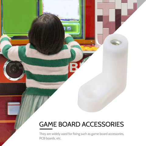 Child playing at arcade machine, showing Easy To Use White Plastic L Brackets 100 Pack For Furniture Legs Shelves And DIY Repairs