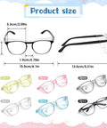 Product dimensions and multiple color options for 12 Pack Pro Grade Anti Fog Safety Glasses With Side Shields For Lab Work And Nursing.