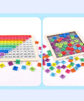 Rock Solid Wooden Montessori Math Counting Board Puzzle For Toddlers, Smooth Finish Number Grid 1 To 100, Zero Frustration Preschool Arithmetic Learning Game With Handy Activity Cards, showing colorful tiles and puzzle board.