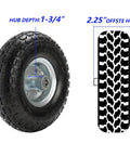 2-Pack Pneumatic Air Filled 10 Inch Hand Truck Wheels With 4.10/3.50-4 Tires, Heavy-Duty Replacement, Side View, 2.25 Inch Offset Hub