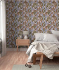 Hand Drawn Botanical Wallpaper With Slick Matte Linen Finish Top Shelf Durable Wall Covering Hella Easy To Install Legit Pvc Free Paste To Paper Decor For Kitchens And Hallways in a cozy bedroom setting.