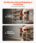 Cordless 5-In-1 Drill Driver Kit With Dual Speed, Quick-Change Chuck, shown in use with low and high-speed settings