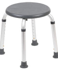 Aluminum Bath And Shower Chair With Adjustable Height And Anti Slip Medical Seat For Easy Safe Transfers 300 Lb Weight Capacity No Slip Feet Ideal For Elderly And Post Surgical Use Gray featuring aluminum legs and gray seat.