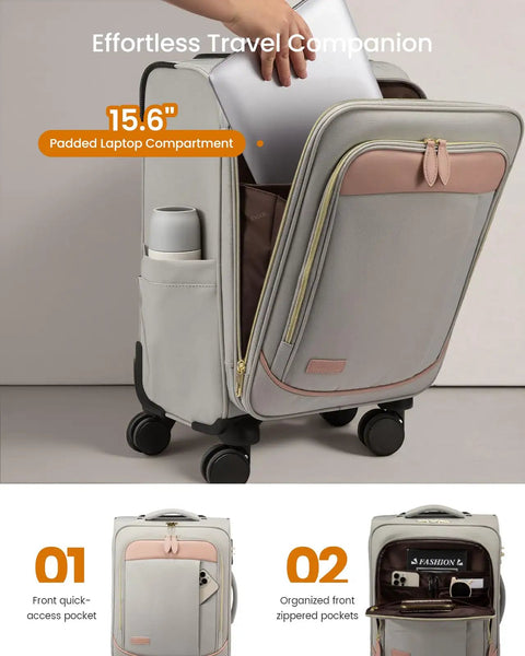 Four Piece Carry On Luggage Set That Really Fits Airline Size Rules, 21 inch suitcase with laptop compartment and pockets
