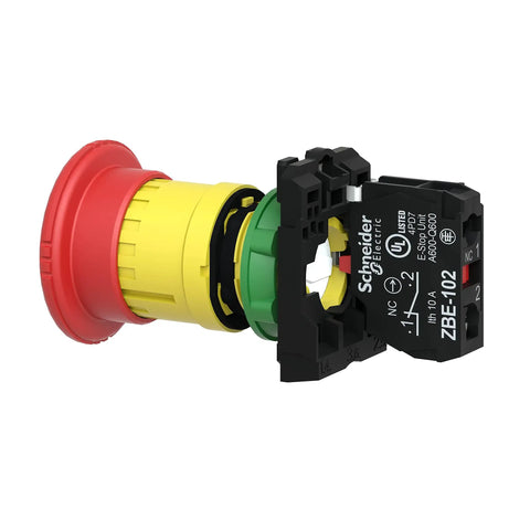 Red 22mm Emergency Stop Push Button Plastic Maintained Push Turn To Release Panel Mount Heavy Duty IP66 side view