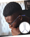 Person wearing glasses with blue eyeglass arms, featuring two pairs replacement glasses arms lightweight eyeglass temples.