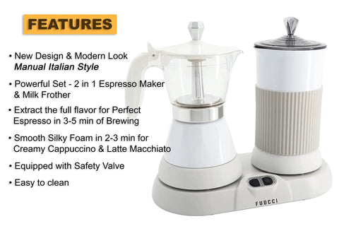 Three Cup Electric Moka Pot With Built In Milk Frother For Barista Style Espresso At Home Cappuccino Latte Mocha White Coffee Maker