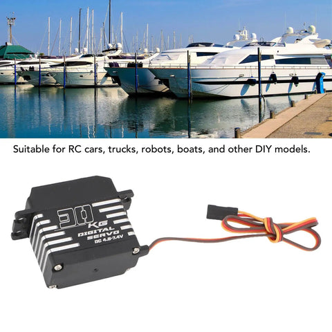 Heavy Duty Digital Servo With Killer Torque And Full Metal Gears Built Tough For 1/8 1/10 1/12 RC Car Crawler Trucks And Robots, black with wires.