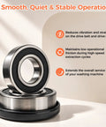 Heavy Hitter Washer Bearing And Seal Kit For Samsung Front Load Washers Replacement Dc62-00156a 6601-002637 6601-000148 showing two drum bearings with a tub seal for laundry repairs.