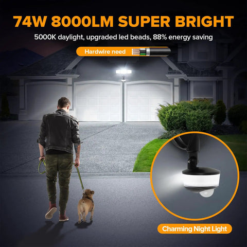 Top Shelf Led Security Flood Light Cranking 8000 Lumen 5000K Daylight Output With Dead On Motion Tracking And IP65 All Weather Shielding For Solid Driveway Coverage