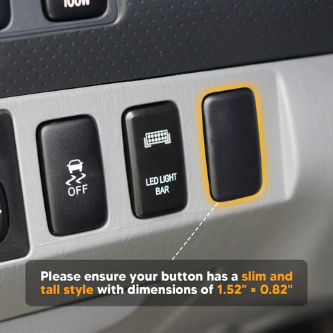 Toyota LED Push Switch With Blue Backlit Kit installed in dashboard, showing on and off buttons, compatible with 4Runner