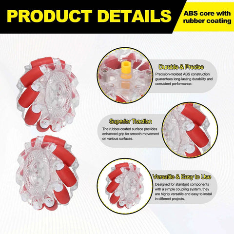 66mm Omnidirectional Mecanum Wheel Set With Hex Pins And Screws For DIY Smart Robot Cars And Model Projects ABS Rubber 2.6 Inch Red