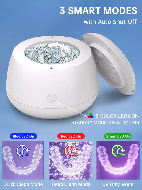 Pro Grade Ultrasonic Retainer Cleaner Machine With 45kHz Power for Night Guards with 3 smart modes and LED lights