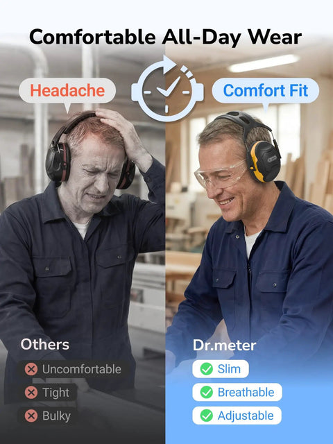 Comparison of All-Day Comfy Noise Reduction Earmuffs For Adults And Kids, NRR28dB Hearing Protection versus other earmuffs