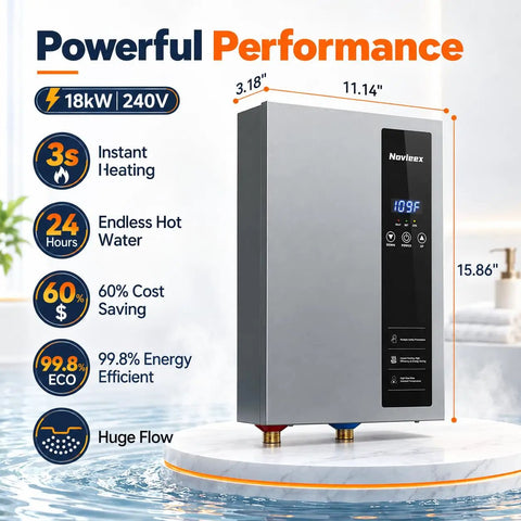 Heavy Hitter 18Kw Electric Tankless Water Heater Hands You Instant Hot Water Up To 4 To 9 Gpm Featuring A Snazzy Led Digital Display.