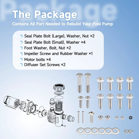 Prime Pool Pump Bolt Kit For Whisperflo And Intelliflo Pumps Simple As Pie Hardware Set with stainless steel components and washers.