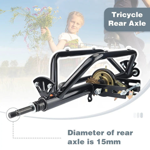 Single Speed Rear Axle Conversion Kit For 20 24 26 Inch Tricycles And Three Wheel Bikes Five Eighths Inch Hollow Hub Axle High Carbon Steel Fits Band Brake Beefed Up Heavy Duty Replacement For Hollow Hub Wheels, 15mm rear axle