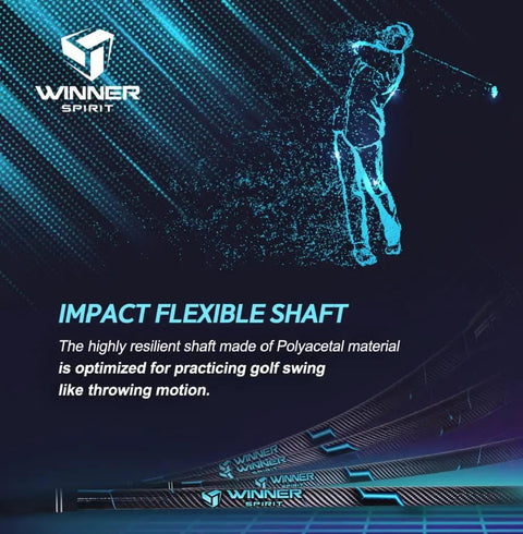 Impact flexible shaft with resilient polyacetal material for practicing with the Backswing Tempo Golf Trainer.
