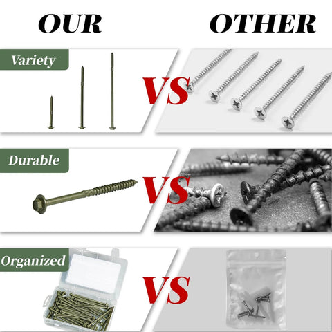 Comparison of 50 Pack 10 Inch Structural Wood Screws Size 14 By 10 Beefy Heavy Duty Exterior Timber Screws With Green Anticorrosion Coating versus others