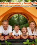 Family enjoying Two Person Double Sleeping Bag With Two Pillows in a tent, showcasing camping comfort outdoors.