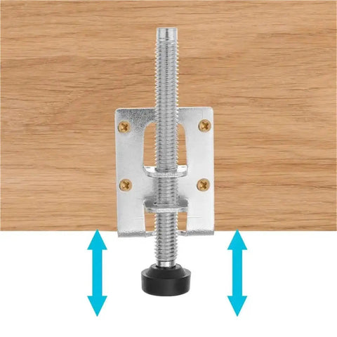 Rock Solid Heavy Duty 12 Pack Adjustable Furniture Feet Leveling Feet attached to wood surface, showing height adjustment function