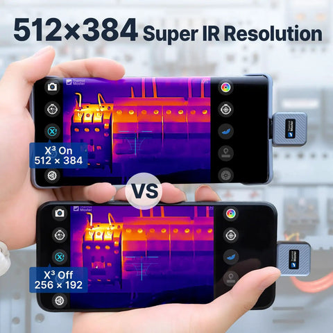 Comparison of X2 Thermal Night Vision Monocular for Android Phones with 512x384 IR resolution, highlighting detection capabilities.