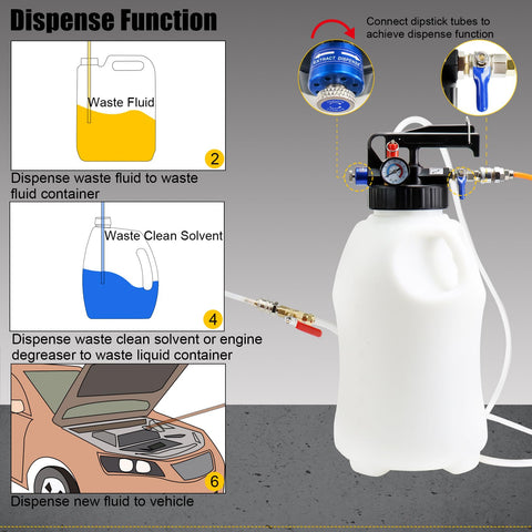 Mess Free Pneumatic Fluid Extractor And Dispenser Set For Easy Oil And Fluid Changes with 3 1M Dipstick Tubes illustration