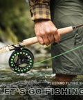 Angler holding a 4 Piece Lightweight Nine Foot Graphite Fly Rod And Reel Combo Five Six Weight Starter Kit No Frills