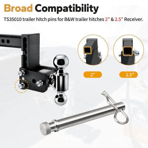 Heavy Duty Stainless Steel Trailer Hitch Pin Set For 2 Inch And 2.5 Inch Receivers With Clip, Replacement Pins, Pack Of 6