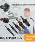 5Pcs Hex Handle AC Copper Pipe Swaging Tool Set High Speed Steel Tube Expander Drill Bits For HVAC Installers displayed in use for installation.