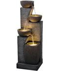 Tall Outdoor Water Fountain With Stone Texture, Four Tier Cascading Bowls For Patio Deck Porch Yard And Garden, 38.2 Inches High