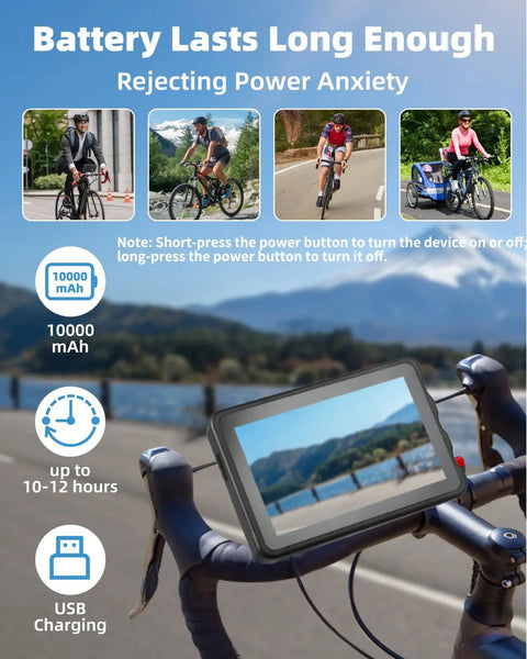 Bike Rear View Cam With 10000mAh Rechargeable Battery 360 Degree Rotation 5 Inch HD 1080P Display Color And Black And White Night Vision 130 Degree Wide Angle View For Bicycle Mountain And Road Riding