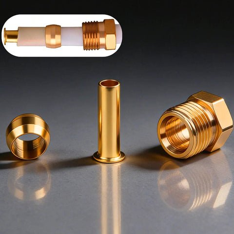 Pro Grade Three Piece Brass Oil Pipe Fitting Set For Machine Tools With Double Tapered Ferrule Bushings Quick Connect