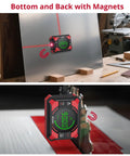 Digital Angle Finder With Dual Laser Level, Inclinometer And Electronic Level, 0-180° Range, Precise to ±0.1° At 0°/90°, 0.05° Resolution, LED Readout And Beep Alerts, Handy 3-In-1 Tool For Leveling, Angles, And Hanging. magnetic digital angle finder with dual laser on metal panel