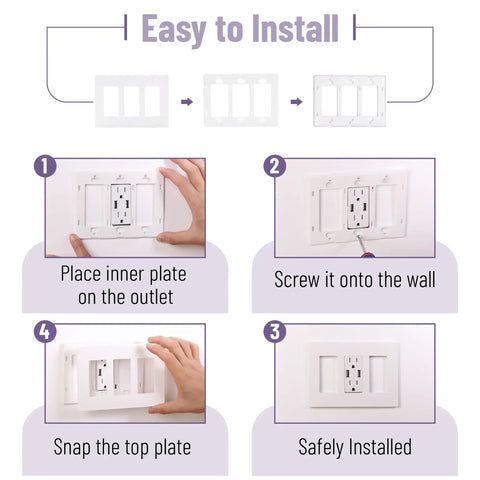 Installation steps for Screwless Decorator Wall Plates White 3 Pack 3 Gang Switch Cover Plate Electrical Outlet Cover
