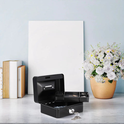 Compact Cash Box With Slot And Key Lock Portable Metal Money Safe With Removable Money Tray Black Lock Box for casinos